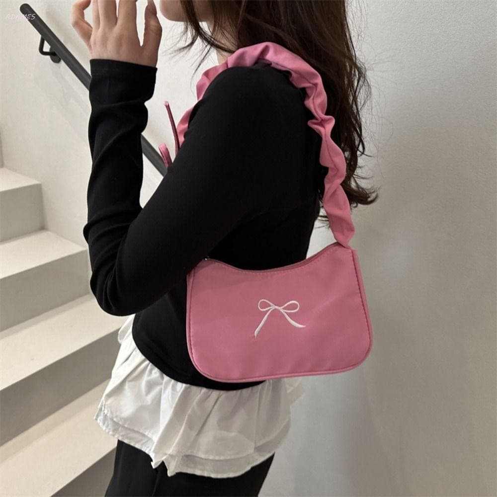 Bolsa De Axila Plissada Com Laço ADAMES , Ombro Babados Estilo Y2k Feminina Casual Doce E Moderna