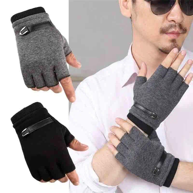 Luvas Masculinas Sem Dedos Para Dirigir Ao Ar Livre , Preto , Cinza , Meio Dedo , Luva Elástica Bicicleta Quentes De Inv