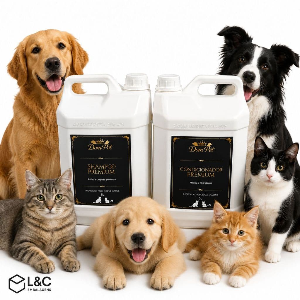 Kit Banho Dom Pet 5 Litros Para Cachorro e Gato Shampoo Condicionador Premium  Perfume Suave