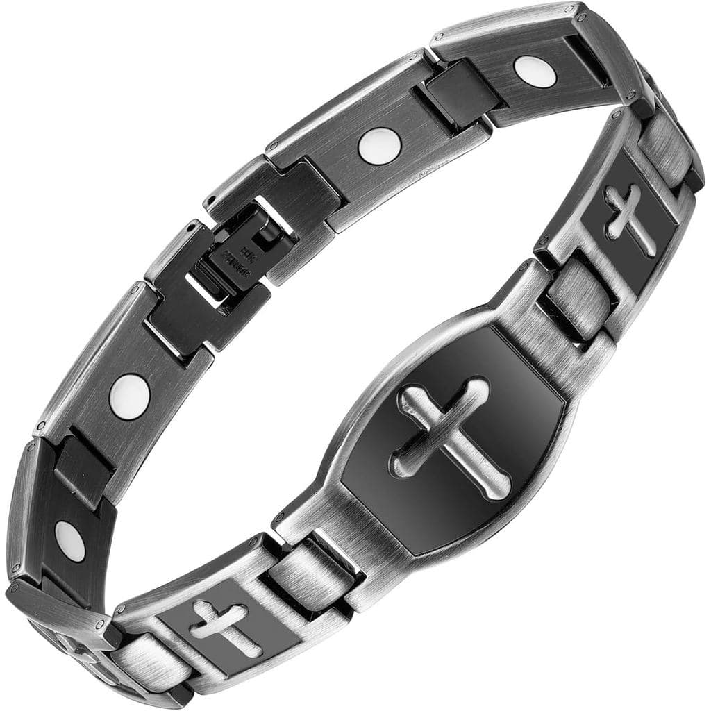 Pulseiras Magnéticas Jecanori para Homens - Design de Cruz em Aço Titânio, Comprimento Ajustável com Ferramenta de Mediç