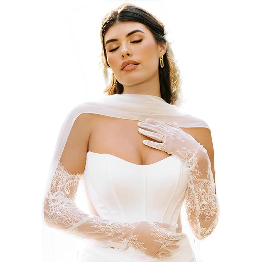 Luvas Longas de Renda para Noivas, Luvas Transparentes Brancas até o Cotovelo, Luvas de Tule, Acessórios de Renda para N