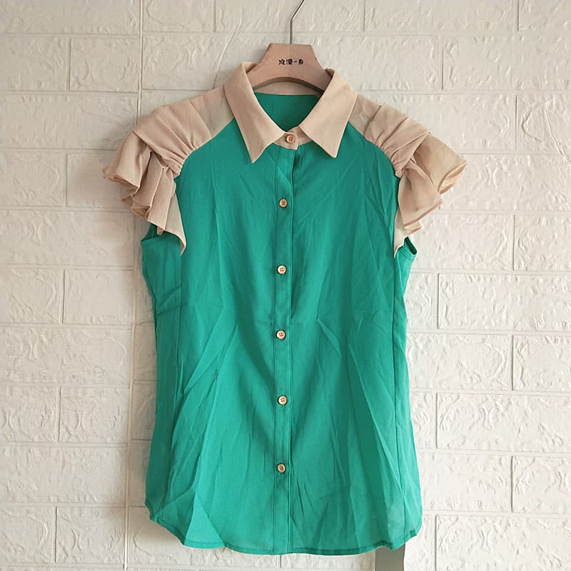 Atraente primavera feminina Casual de manga curta camisa de ajuste fino Chiffon versão coreana topo camisa pequena femin