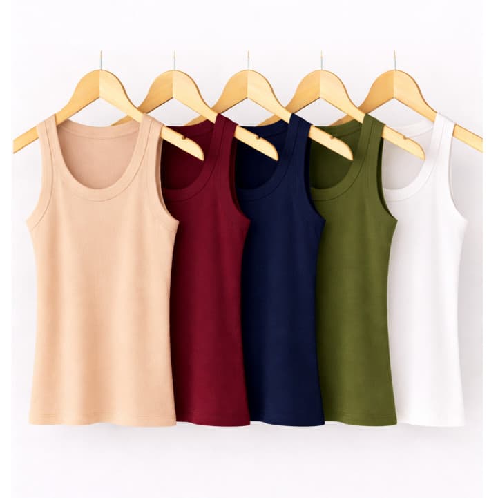 Kit 5 Regata Feminina Canelada Americana Cavada Básica Blusa Blusinha