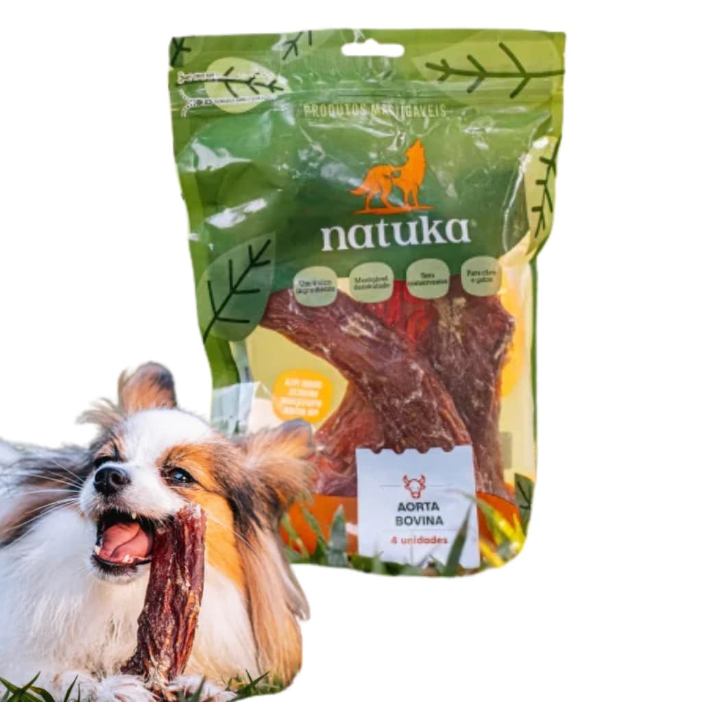 Mordedor Natural Para Cães Aorta Bovina 4 Unidades Natuka