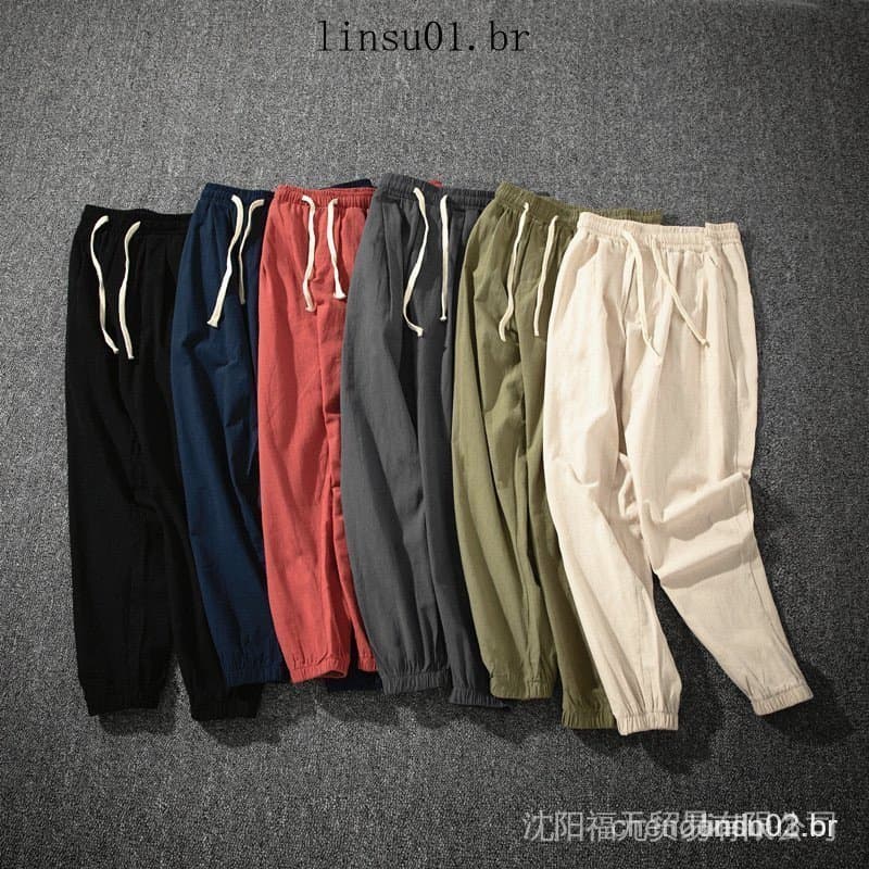 Calça Masculina Linho 2024/Algodão/Respirável/Cor Sólida/Ma 5xg