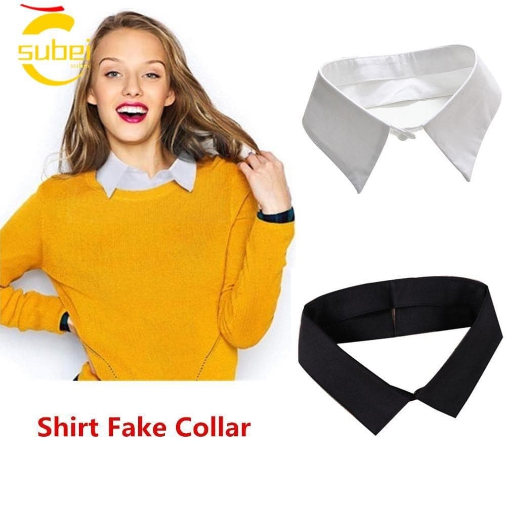 SUBEI Camisa Colarinho Falso Moda Destacável Blusa De Algodão Preto/Branco