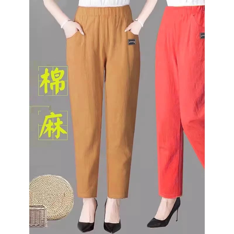 Calças femininas de linho de algodão verão mais magro olhar fino em linha reta Harem calças pequeno novo estilo verão to