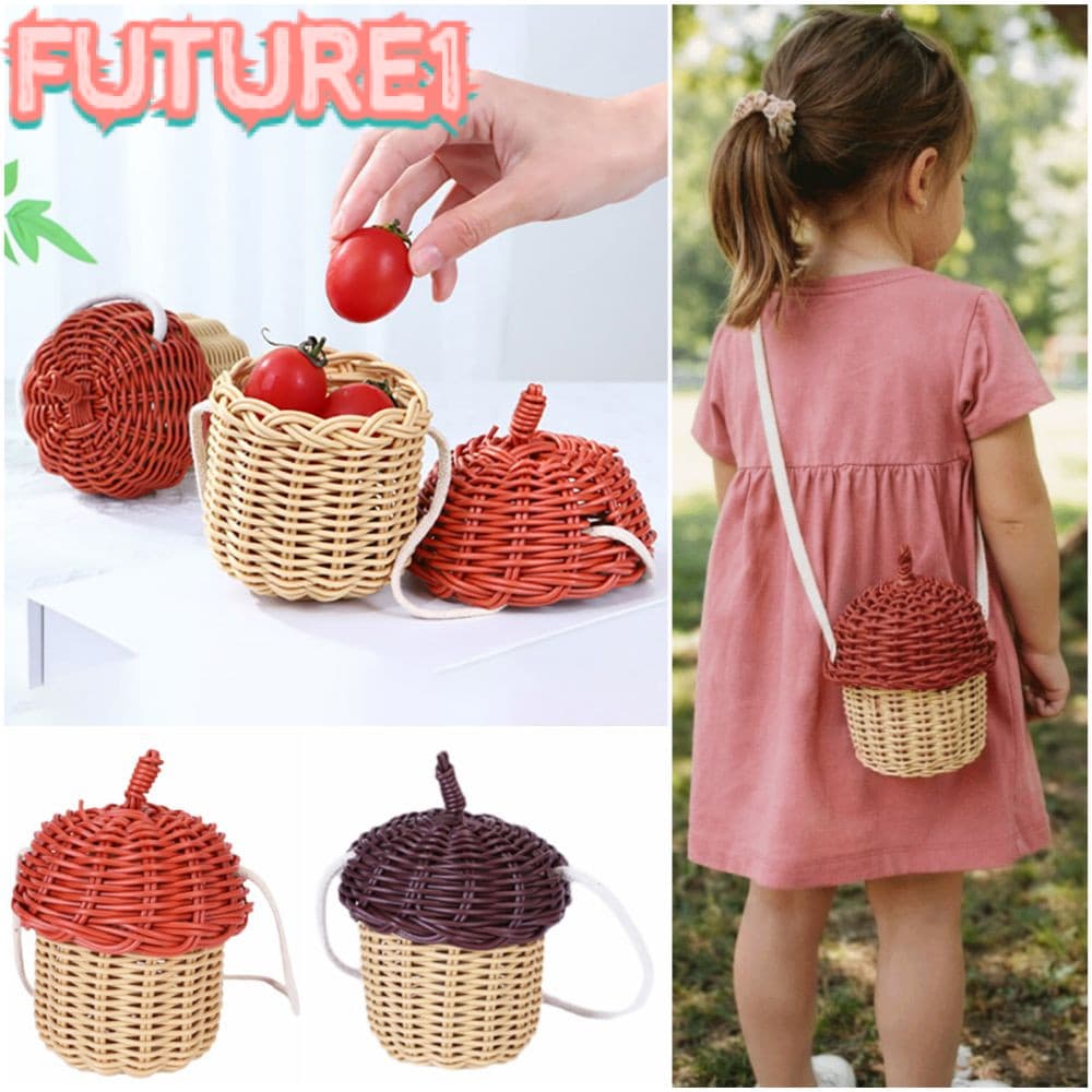 Cesta De Bolsa De Ombro Futura , Crossbody De Café Vermelho De Tecelagem , Armazenamento Em Forma De Bolota De Plástico