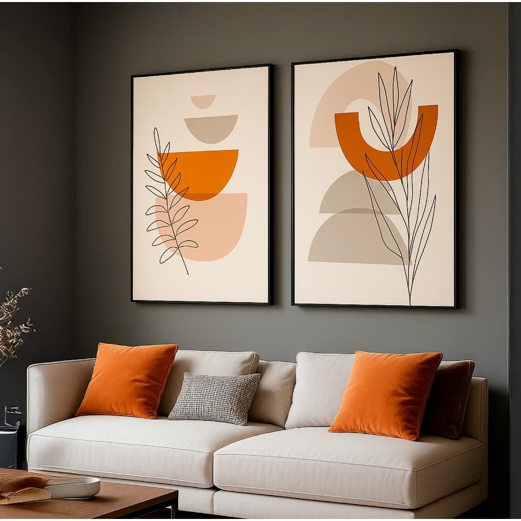 Kit 2 Quadros Decorativos 50x70 Abstrato Folhagem Com Moldura Moderno