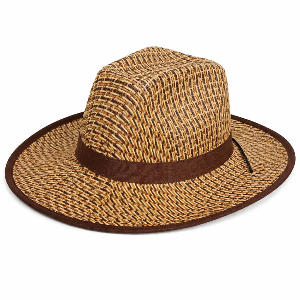 Chapéu Country Fedora Palha Aba Larga Proteção Solar UV Praia Viagem Marrom