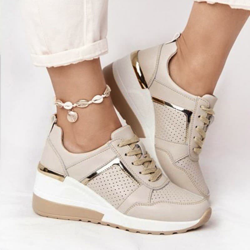 2026 Novos Sapatos De Moda Femininos Tênis Rendas Cunha Esportivos Vulcanizados Plataforma Casual Senhoras Confortáveis