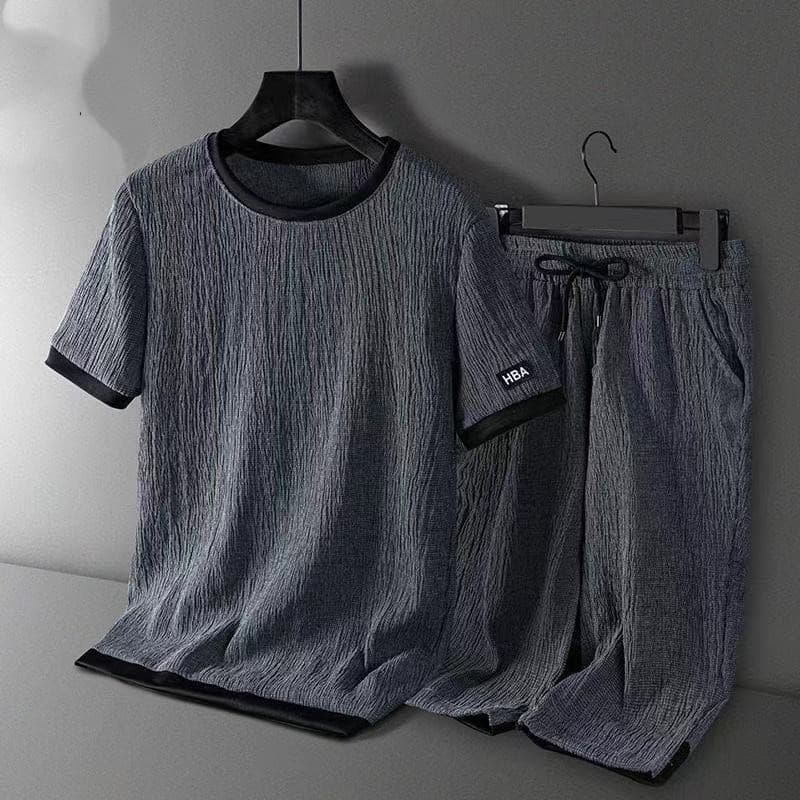 Verão masculino de manga curta camiseta terno esportivo roupas casuais conjunto de duas peças de seda gelo roupas de ver