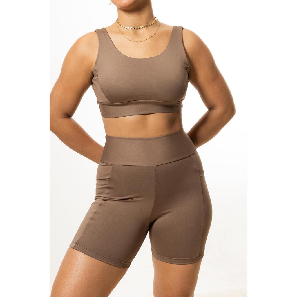 CONJUNTO FEMININO FITNESS SHORT COM BOLSO E TOP ALCA LARGA ALTA SUSTENTAÇÃO FORRADO SUPLEX PREMIUM ZERO TRANSPARENTE
