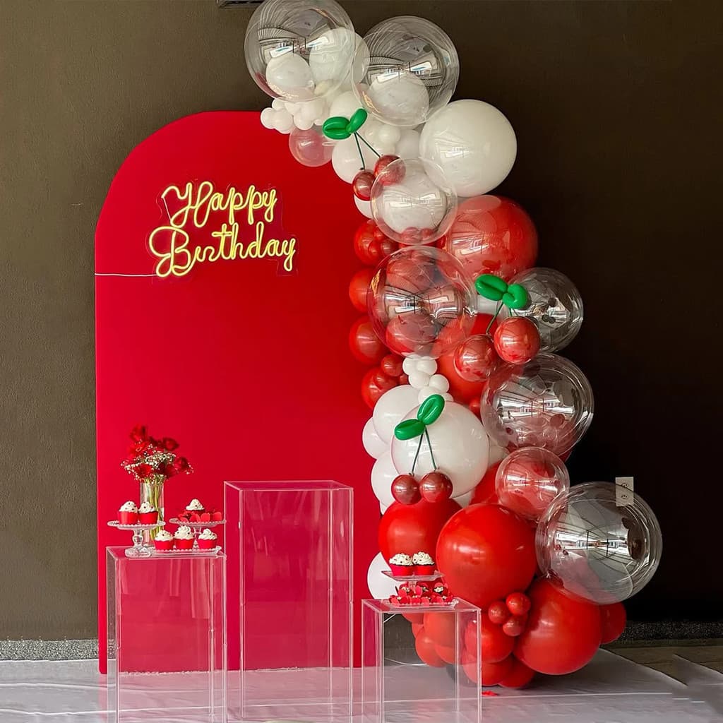 Crianças Cereja Aniversário Balão Arco Kit Guirlanda 100 Dias Festa Transparente Bobo Balões Com Vermelho Banner Conjunt