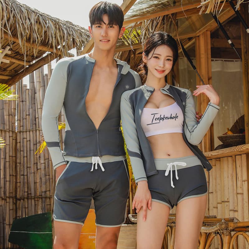 Terno de mergulho feminino de manga comprida dividido casal protetor solar de secagem rápida surf maiô terno de mergulho
