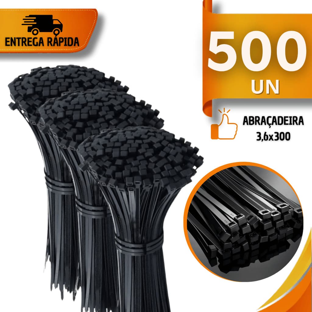 Kit  Abraçadeira Nylon Enforca Gato 3,6x300mm Cintas Plásticas Lacre Fita Hellermann Multiuso