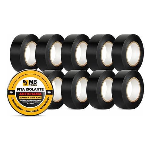 Fita Isolante Anti Chama 17mmx10m C/10 Unidades Profissional Preto Lisa