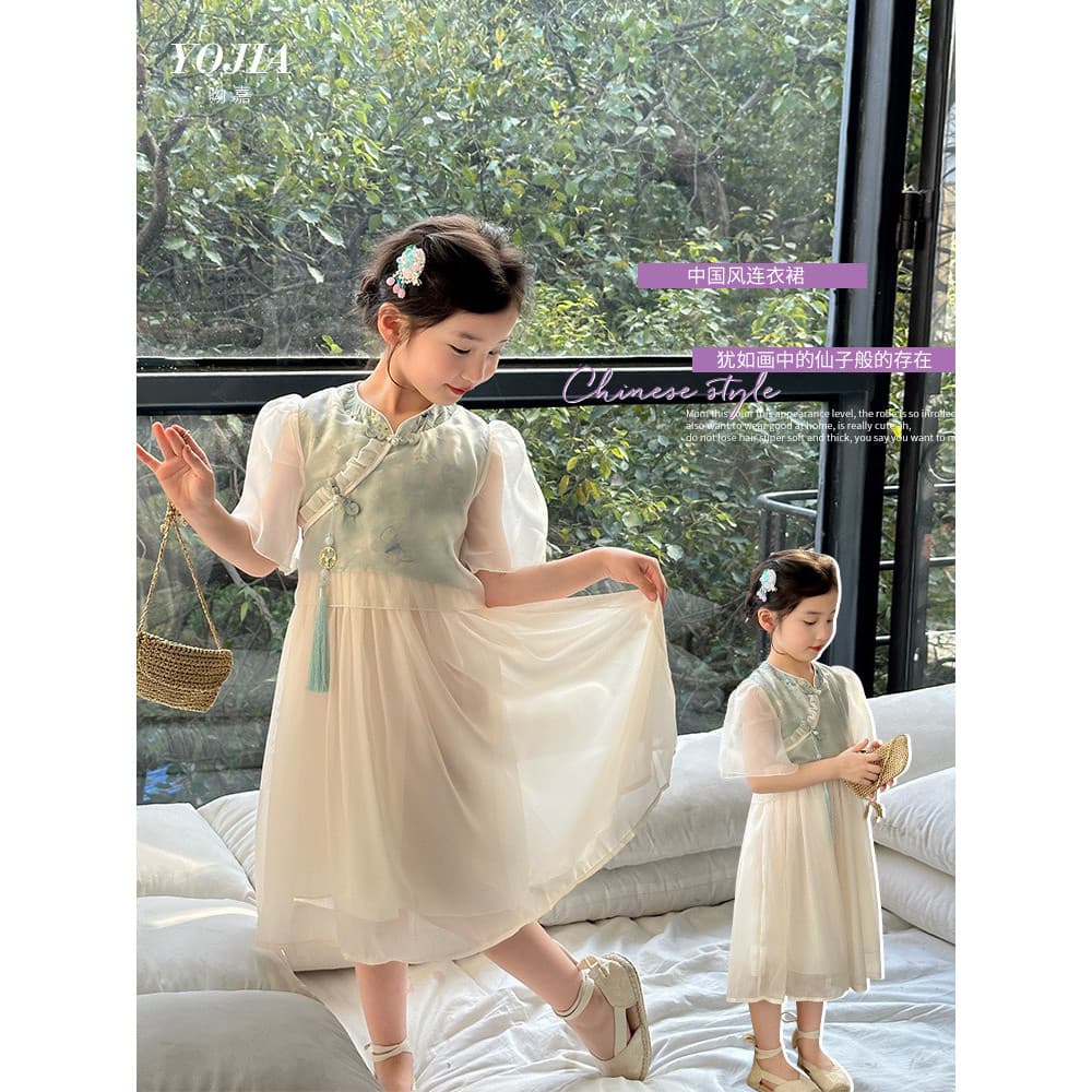 YOJIA meninas vestido de verão 2026 novo estilo elegante saia Hanfu novo estilo chinês estilo chinês crianças vestido de