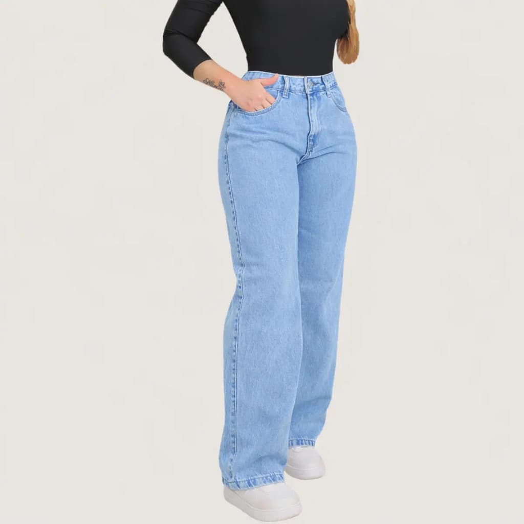 Calça  Wide Leg Jeans Grafite Feminina  Pantalona Juvenil