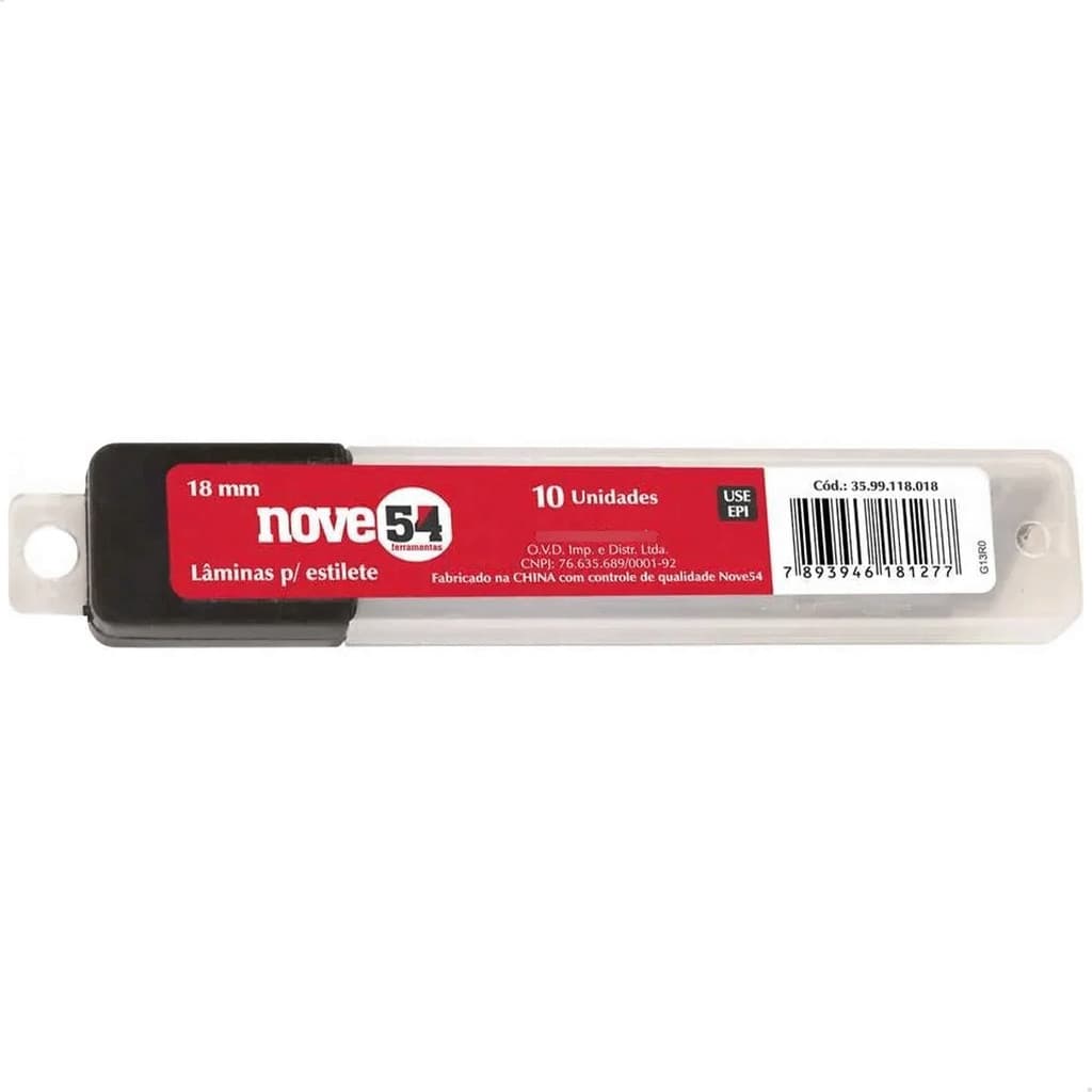 Lâmina para Estilete 18mm - Tubete com 10 Unidades Profissional Retráctil Resistente