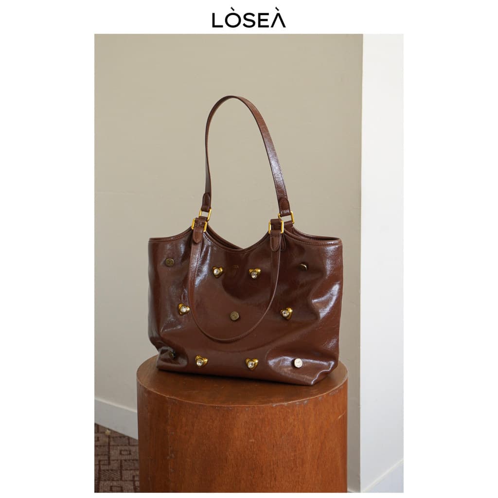 LOSEA Original [Freio Grátis] Bolsa Tote de couro genuíno diamante de grande capacidade 2026 Novo estilo bolsa feminina