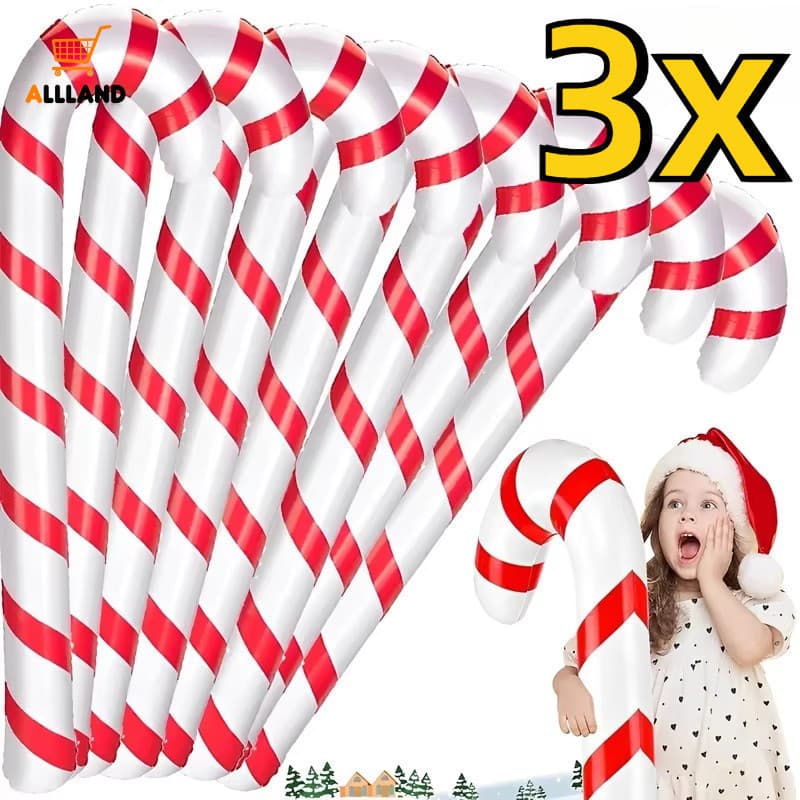 Balão Inflável De Bastões De Doces De Natal-Balões De Bengala Com Listras Brancas Vermelhas-Ornamento De Suspensão De Ár