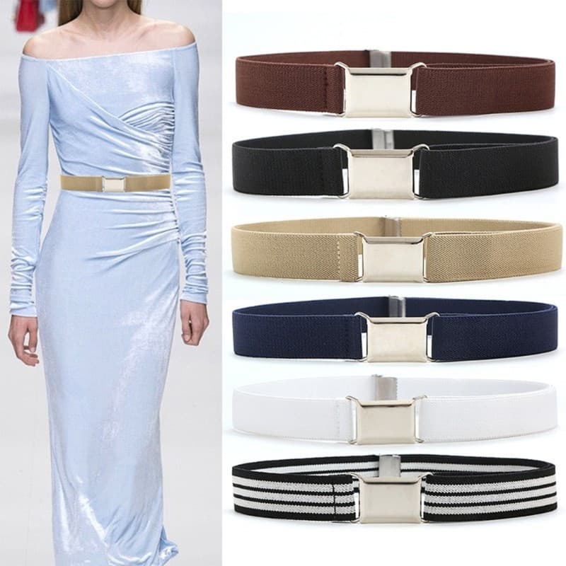 Preguiçoso Cinto Cintura Elástica Das Comprimento Ajustável Ornamento Conveniente Fivela Jeans Cincher