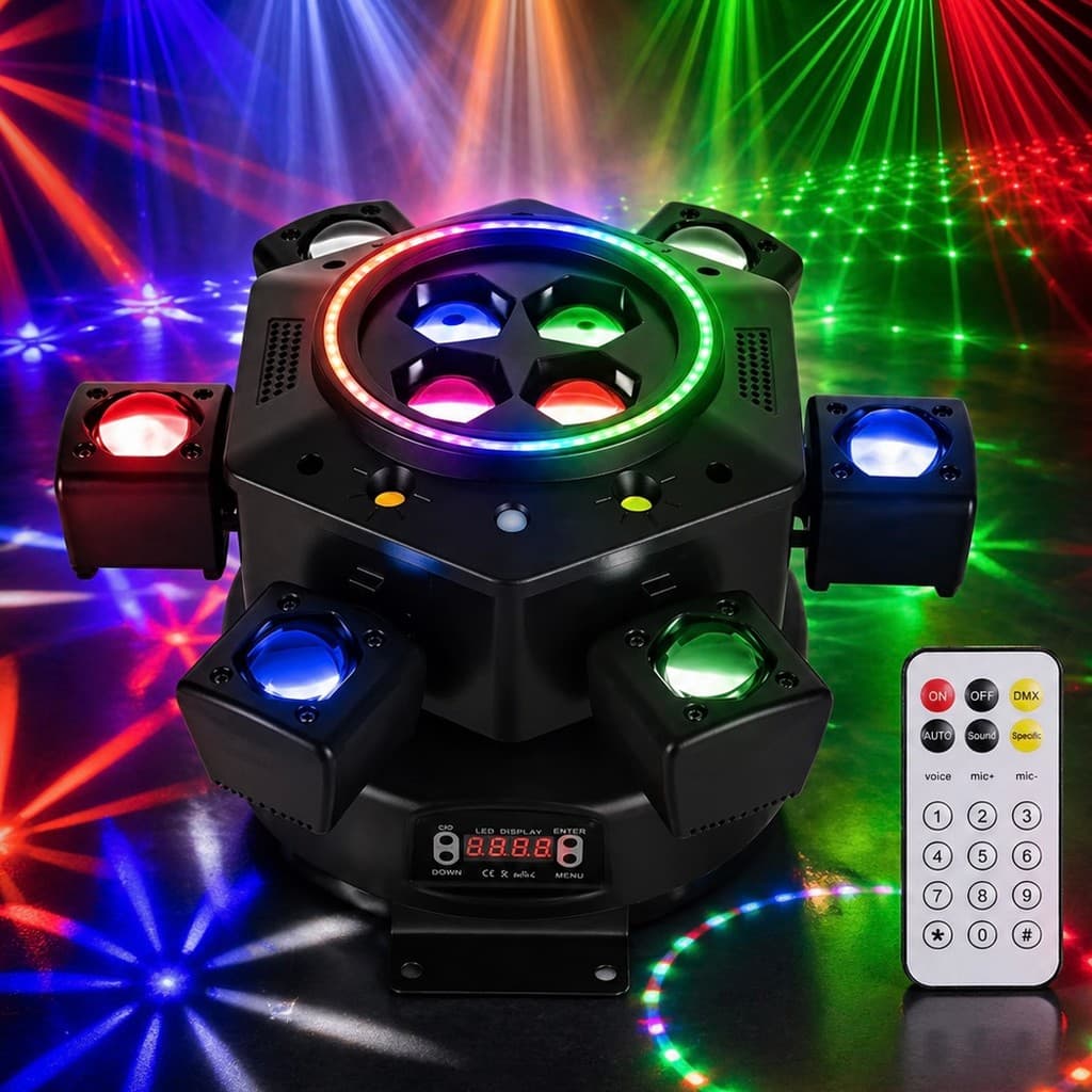 Refletor Canhão De Luz 150W 6 Em 1 Profissional LED RGBW Para DJ Festas Eventos E Shows Efeito Strobo Rítmico
