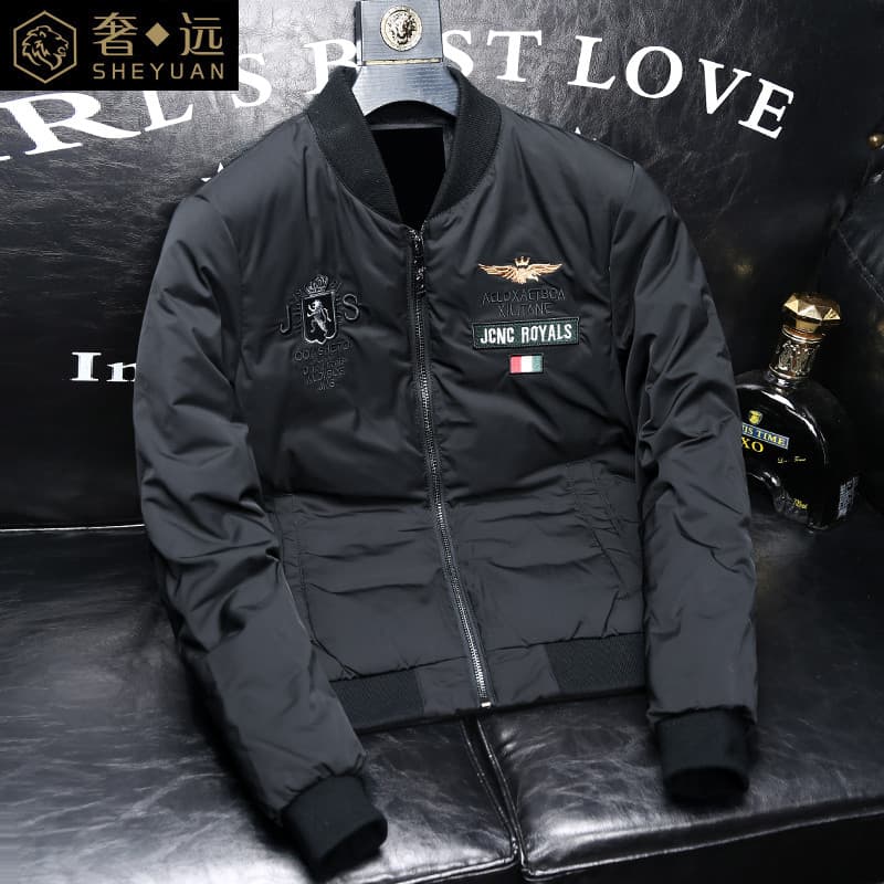 Bens europeus Street Wear High-End venda quente bordado gola de beisebol para baixo jaqueta masculina inverno novo estil