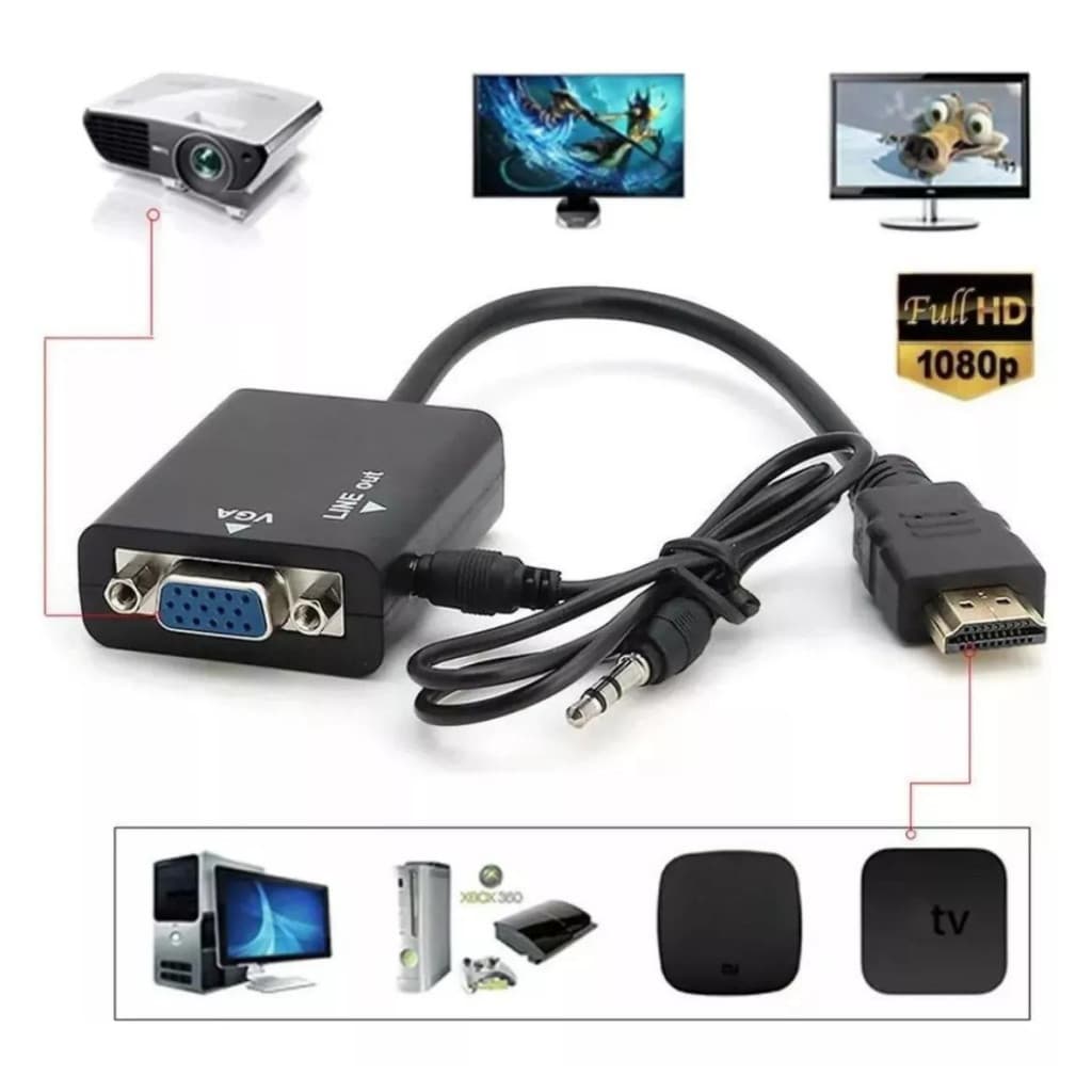Cabo Conversor Adaptador Hdmi Para Vga Com Saída P2 Áudio