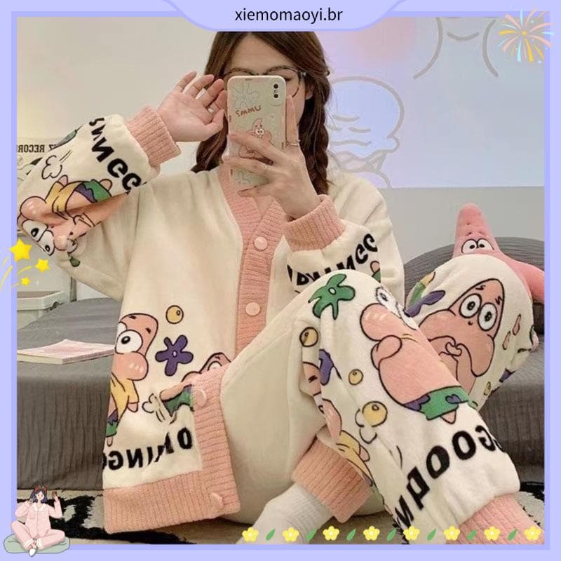 Conjunto Pijama De Inverno Flanela De Pelúcia Adulto Coral Veludo Manga Longa Outono 2021 Nova Roupa De Lounge Doraemon