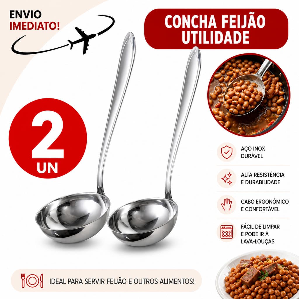 Concha Inox Feijão 2 Unidades Cozinha Servir Sopa Caldo * Envio Imediato *