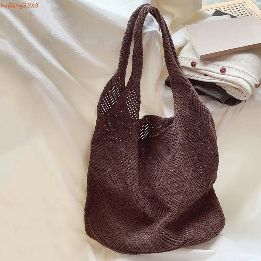 Bolsa De Malha HUIJIANG , Ombro Feminina De Tecido Oco Praia De Crochê De Grande Capacidade