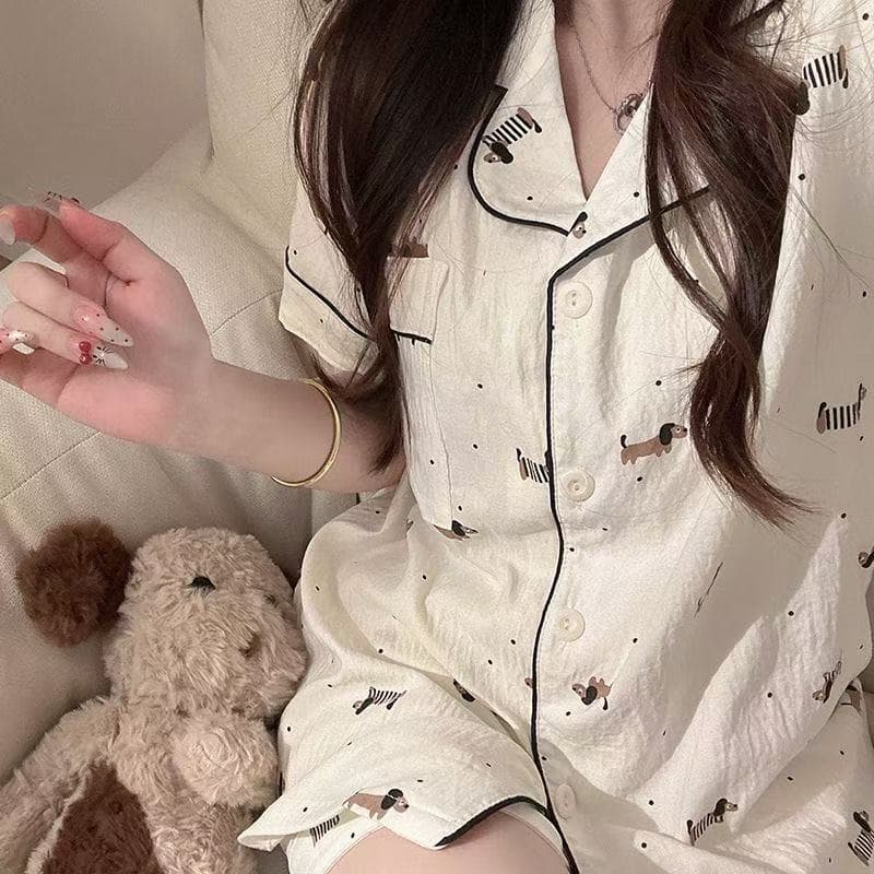 Coreano Ins Estilo Dachshund Impressão Nuvem Algodão Pijamas Macio Respirável Loungewear