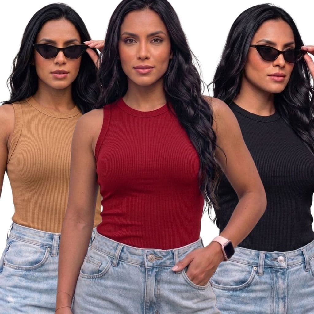 Regata Feminina Ribana Canelada Premium Básica Justa Academia Casual Moda Tendência Feminina