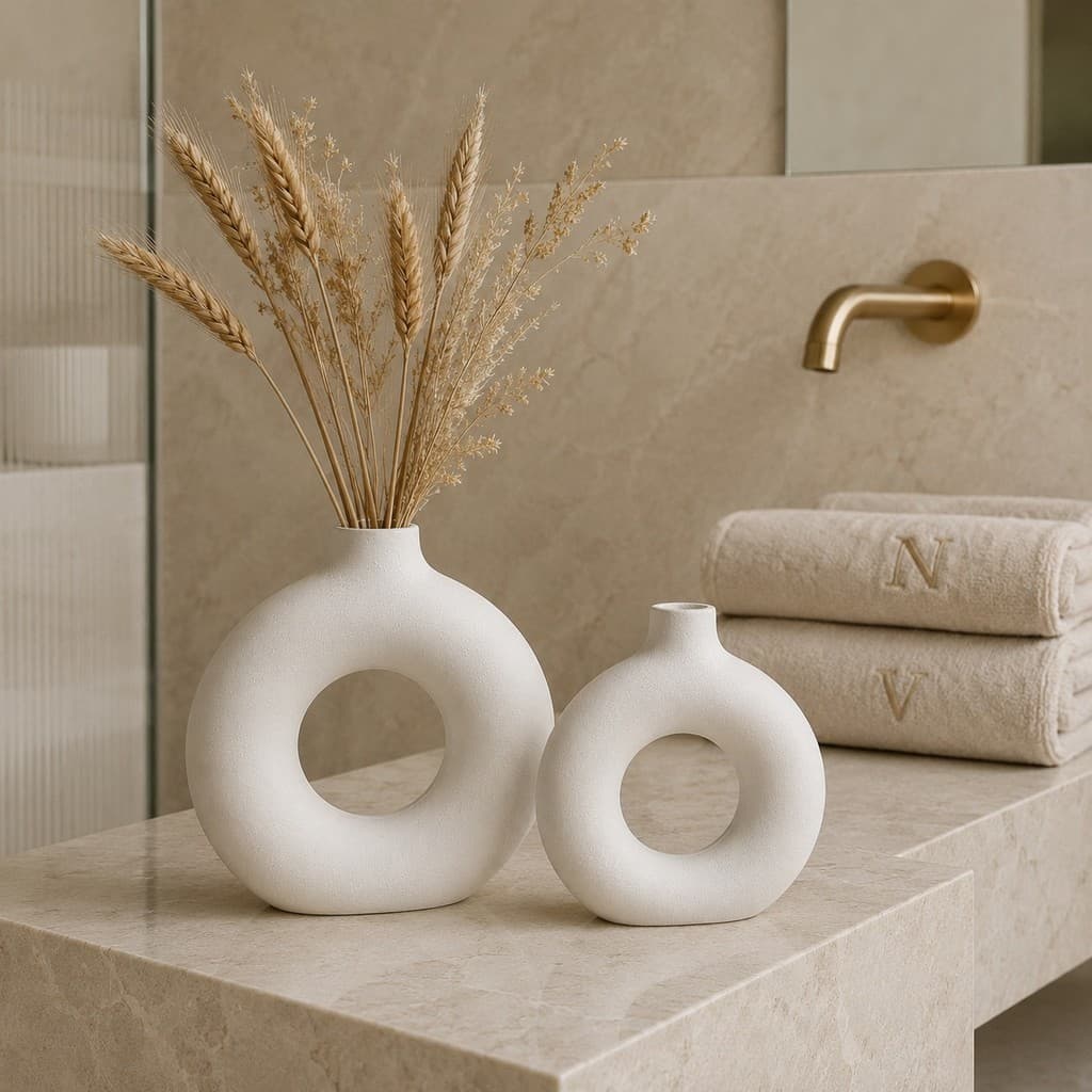 Kit Vaso Decorativo Branco Donuts 2 Peças Decoração Minimalista Roma
