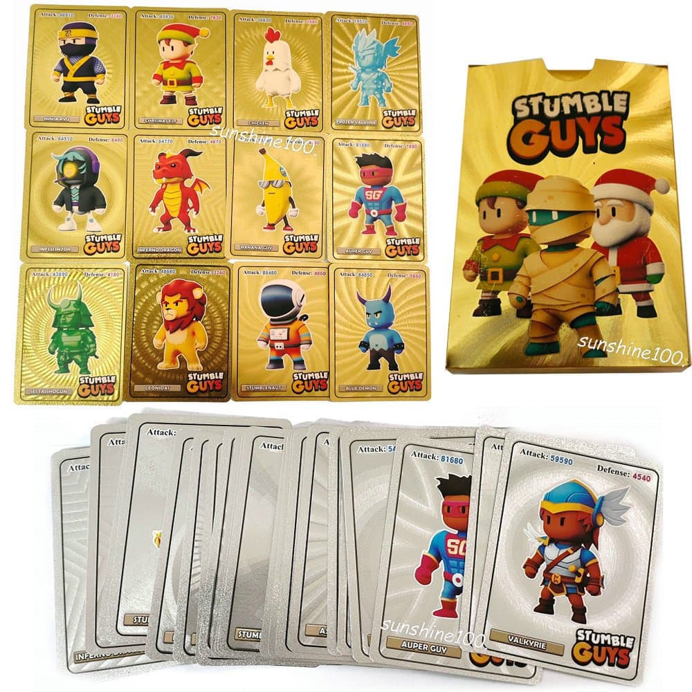 55pcs/Set Stumble Guys Gold Foil Silver Cartões Brilhantes Anime Game Coleção Flash Card Crianças Aniversário Presentes