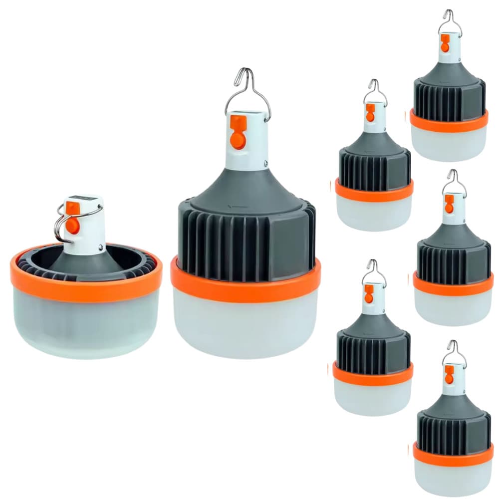 Kit 5 Led Bulbo Lampião 150W Camping Pesca Barraca Lanterna Emergência Recarregável Frio 6500k
