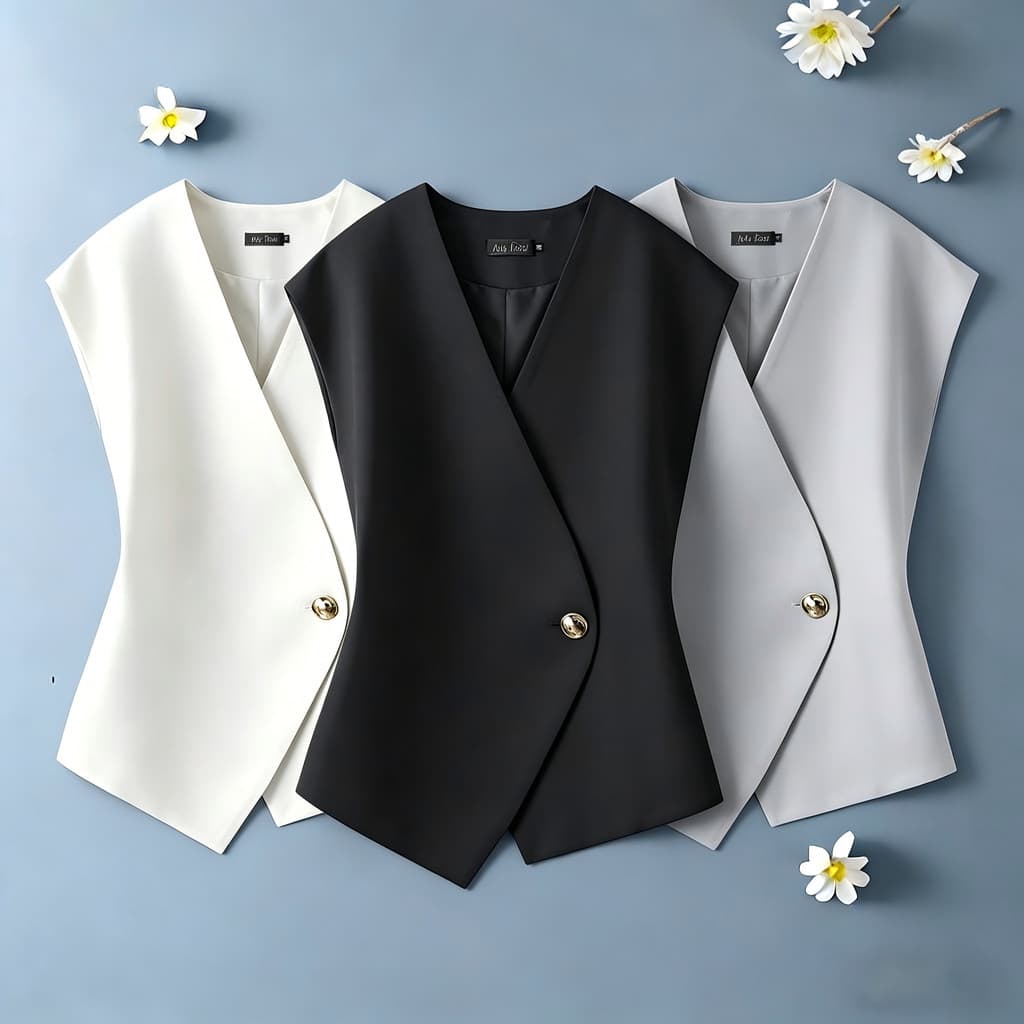 Mulheres terno colete elegante All-Match temperamento mais magro olhar Irregular Metal botão colete