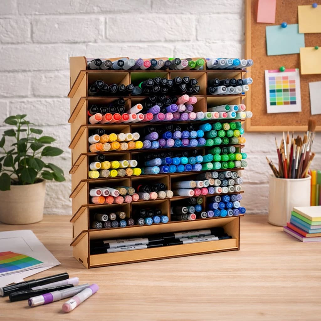 Porta Organizador de Canetas Lapis Pincel Marcadores MDF | Suporte Canetinhas Lapis Pincel | Porta Canetas Multi Nichos