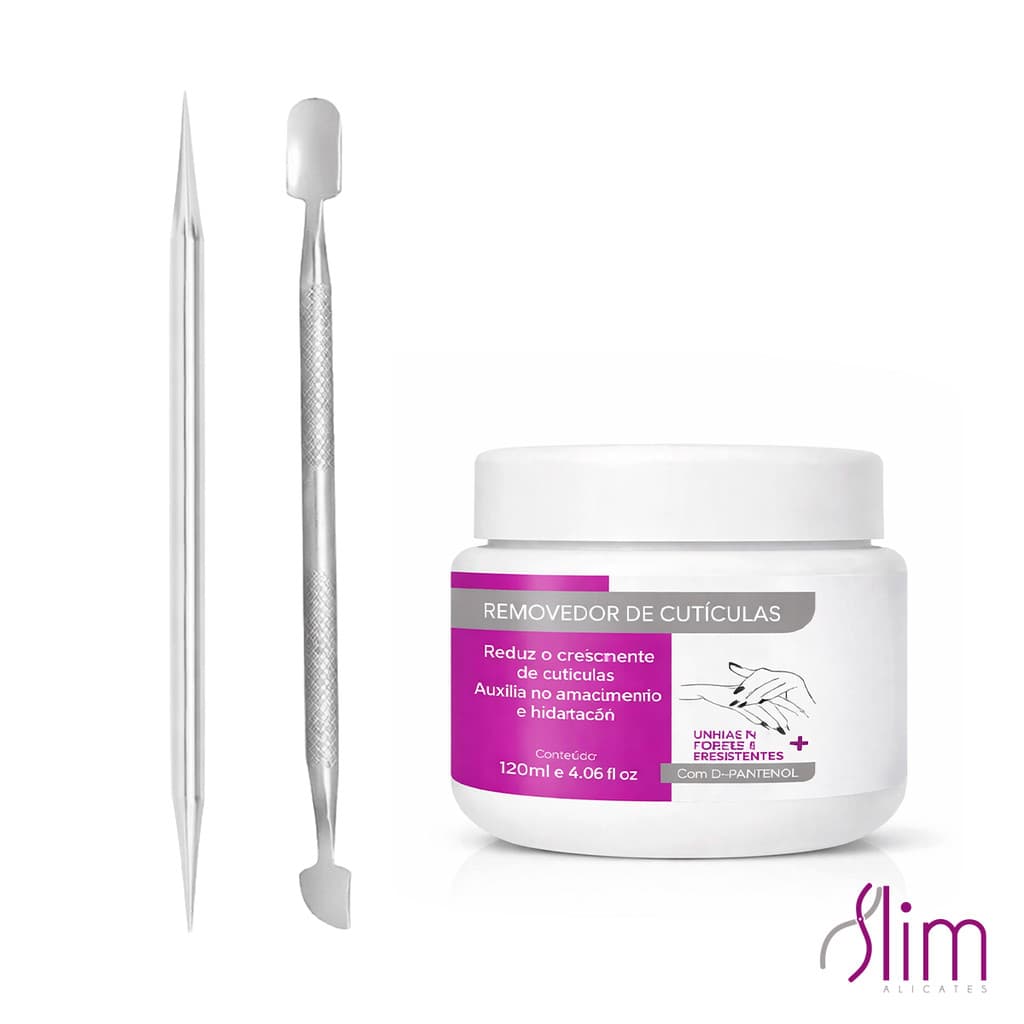 Kit Palito + Espátula + Amolecedor de Cutículas Cutelaria Profissional em Aço Inox Afiado