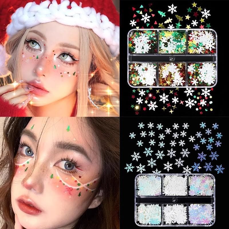 Árvore de natal maquiagem lantejoulas floco de neve adesivos de natal rosto Manicure decoração atmosfera rosto adesivos