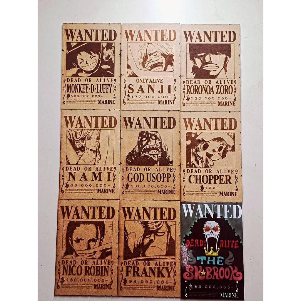 Placa Procurados One Piece (tripulação completa dos Mugiwaras) conjunto com 10 placas