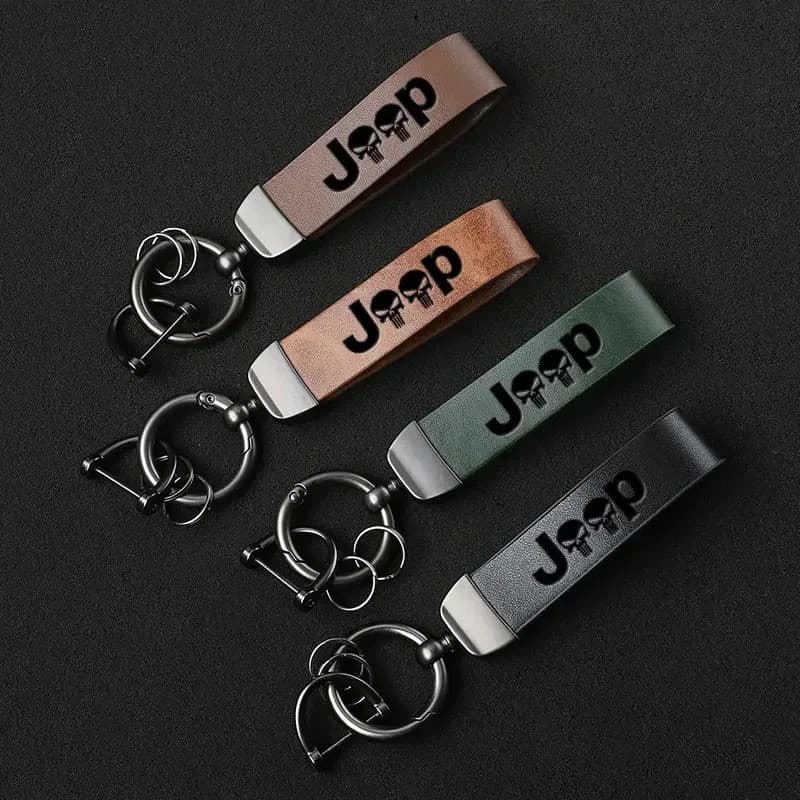 Suporte De Chaveiro De Carro De Couro Com Logotipo De Caveira Premium Para Jeep Renegade Wrangler JK JL Grand Cherokee C