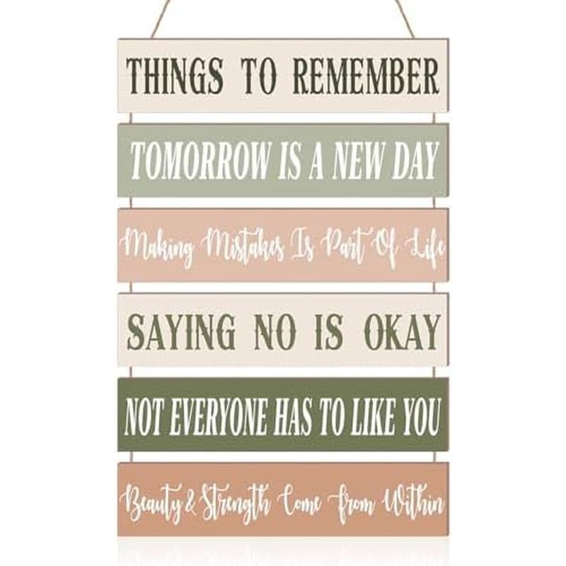 Pinkunn Inspiional Wall Art Sage Verde Rosa Citações Positivas Decoração De Parede Fofa Preppy Placa De Quarto De Madeir