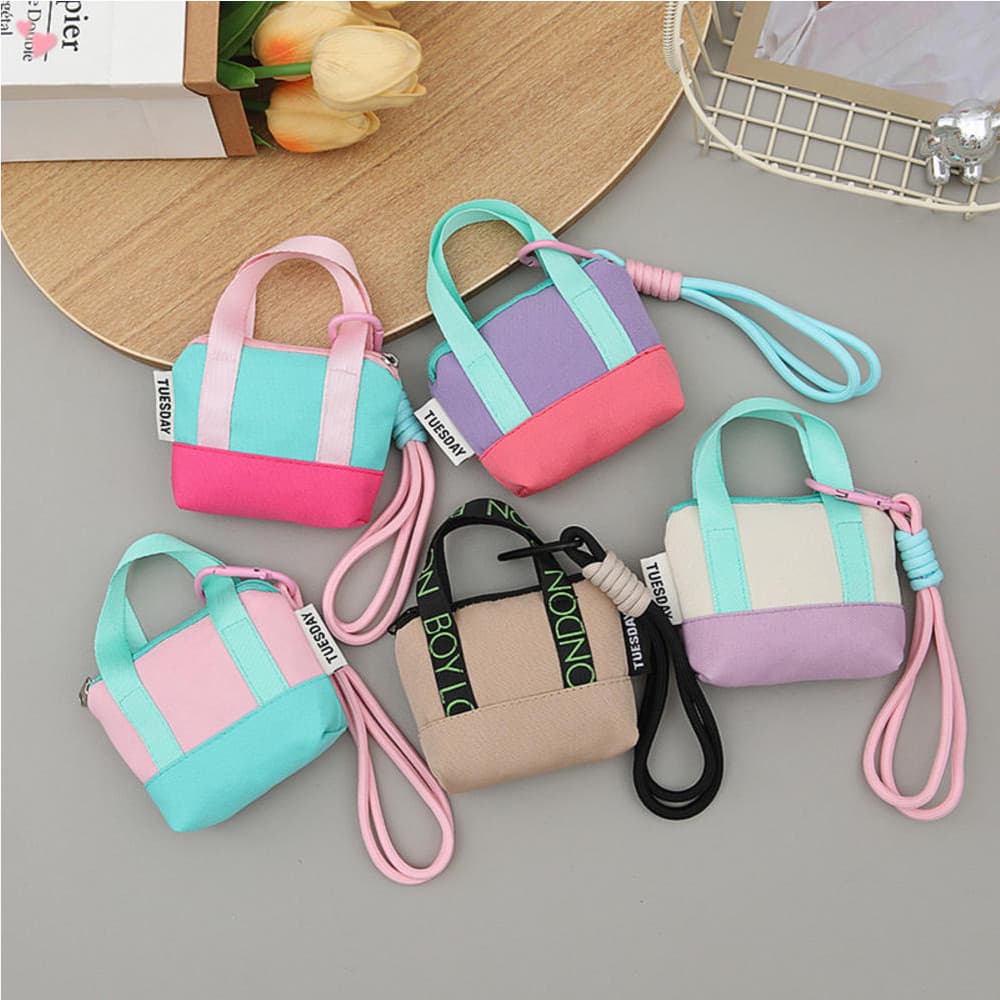 Mini Porta-Moedas Colorido com Chaveiro e Alça de Pulso - Acessório Fofo de Lona, Armazenamento Portátil