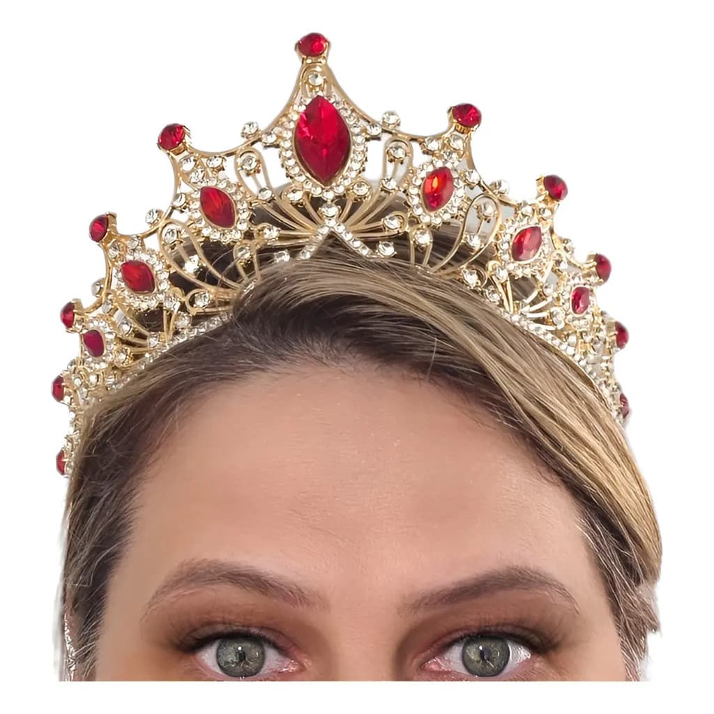Coroa Tiara Strass Dourada Princesa Noiva Adulto Luxo Chique