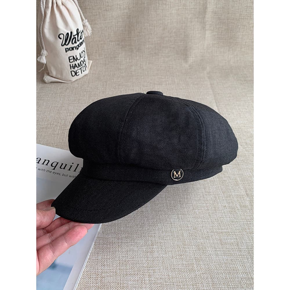 Influenciador chapéu octogonal feminino verão estilo fino protetor solar Retro Casual preto moda pico jornaleiro chapéu