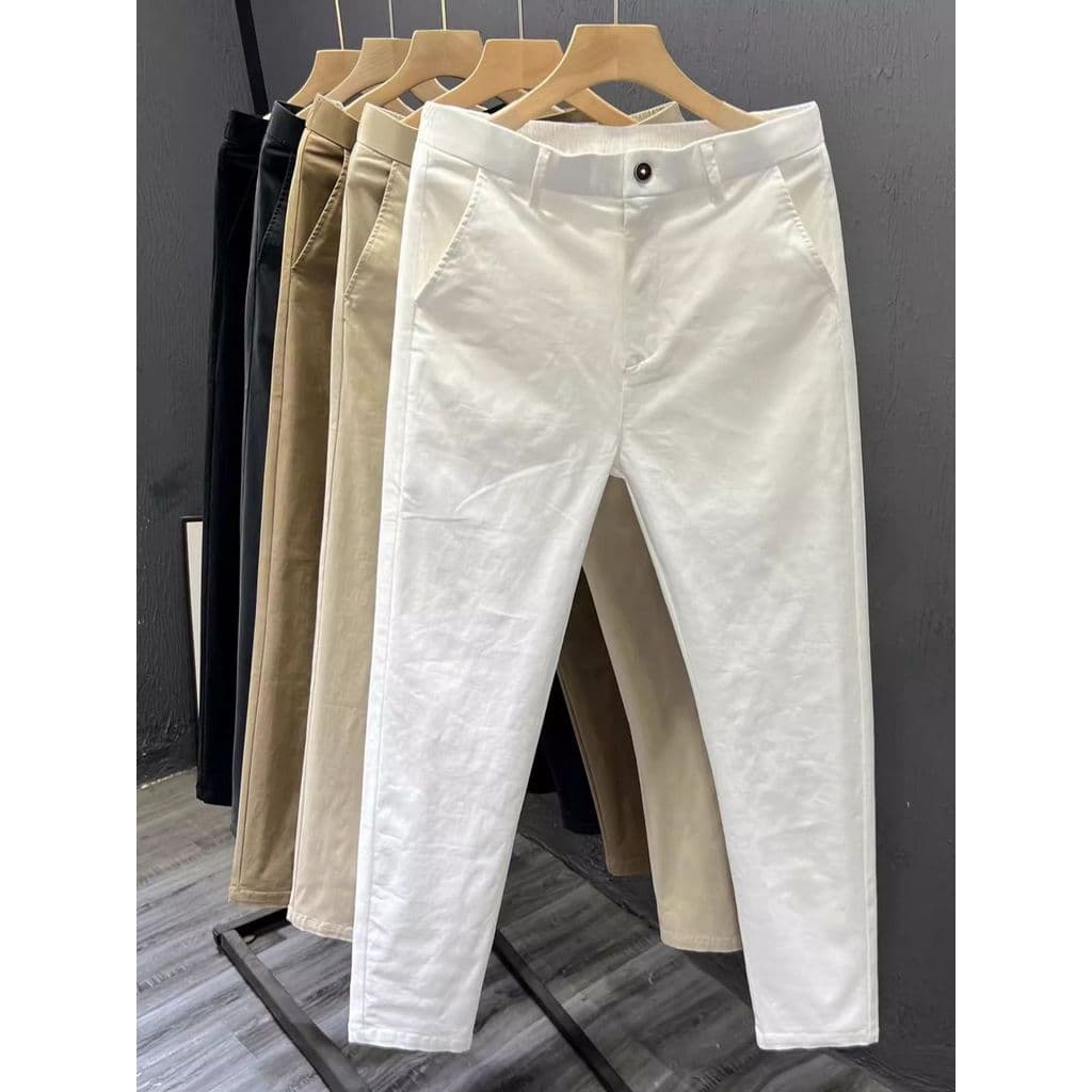 Homens verão calças finas 2025 novo estilo em linha reta simples All-Match branco calças casuais na moda magro-ajuste to