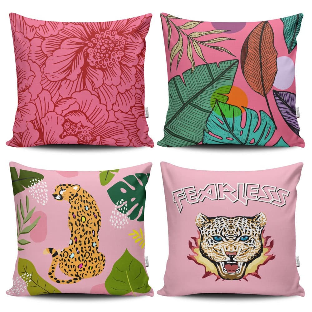 Kit 4 Capas de Almofada Decorativas Estampadas - Fearless Rosa